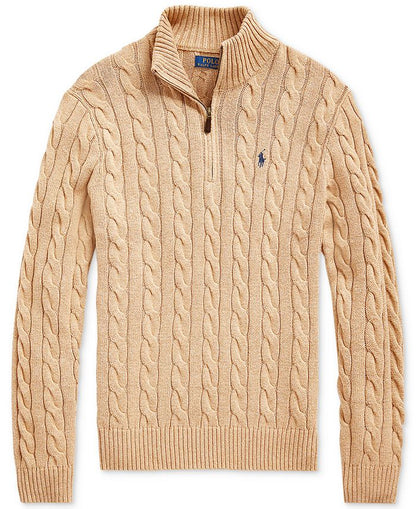 Maglioni in Cotone Con Mezza Zip e Maglia a Cavo