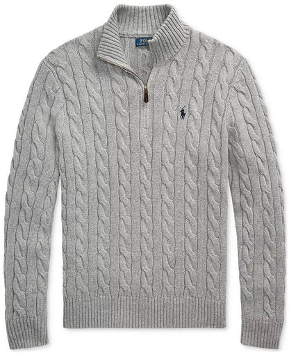 Maglioni in Cotone Con Mezza Zip e Maglia a Cavo