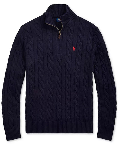 Maglioni in Cotone Con Mezza Zip e Maglia a Cavo
