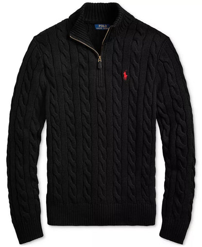 Maglioni in Cotone Con Mezza Zip e Maglia a Cavo
