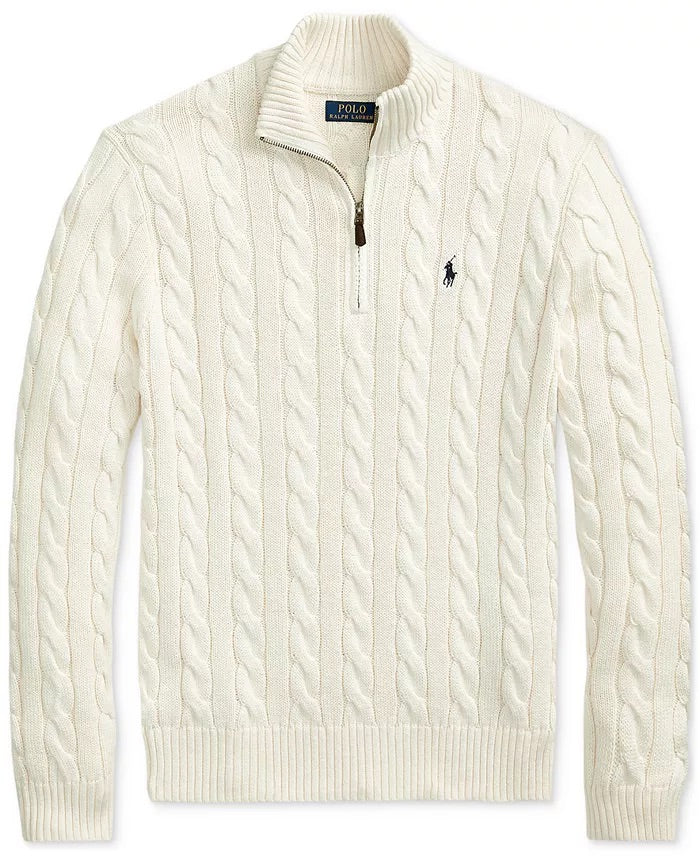 Maglioni in Cotone Con Mezza Zip e Maglia a Cavo