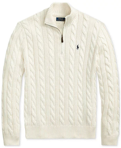 Maglioni in Cotone Con Mezza Zip e Maglia a Cavo