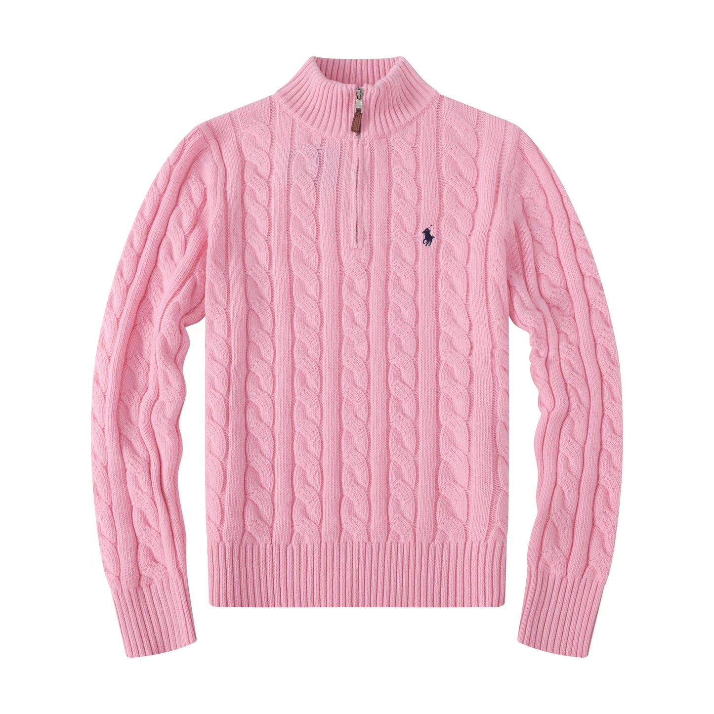 Maglioni in Cotone Con Mezza Zip e Maglia a Cavo
