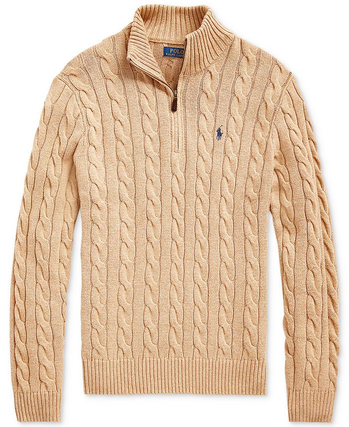 Maglioni in Cotone Con Mezza Zip e Maglia a Cavo