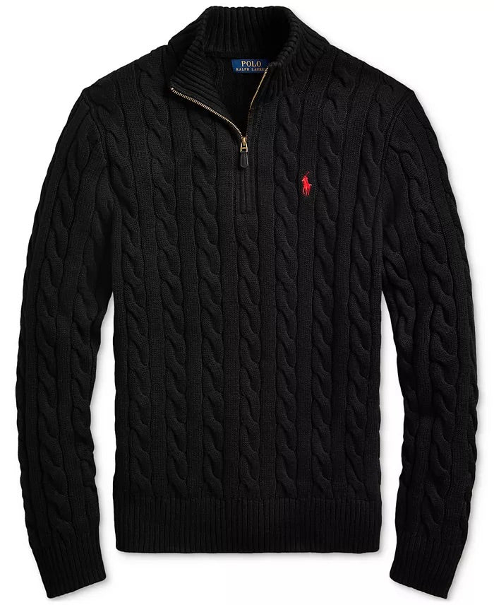 Maglioni in Cotone Con Mezza Zip e Maglia a Cavo