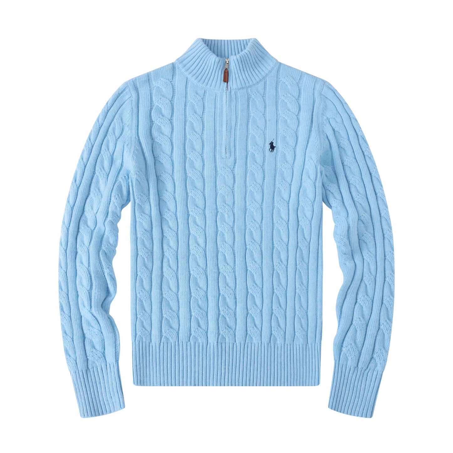 Maglioni in Cotone Con Mezza Zip e Maglia a Cavo