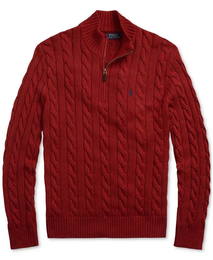 Maglioni in Cotone Con Mezza Zip e Maglia a Cavo