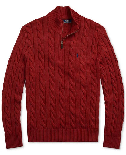 Maglioni in Cotone Con Mezza Zip e Maglia a Cavo