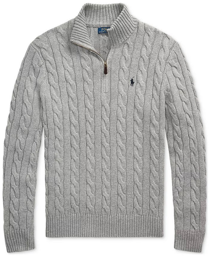 Maglioni in Cotone Con Mezza Zip e Maglia a Cavo